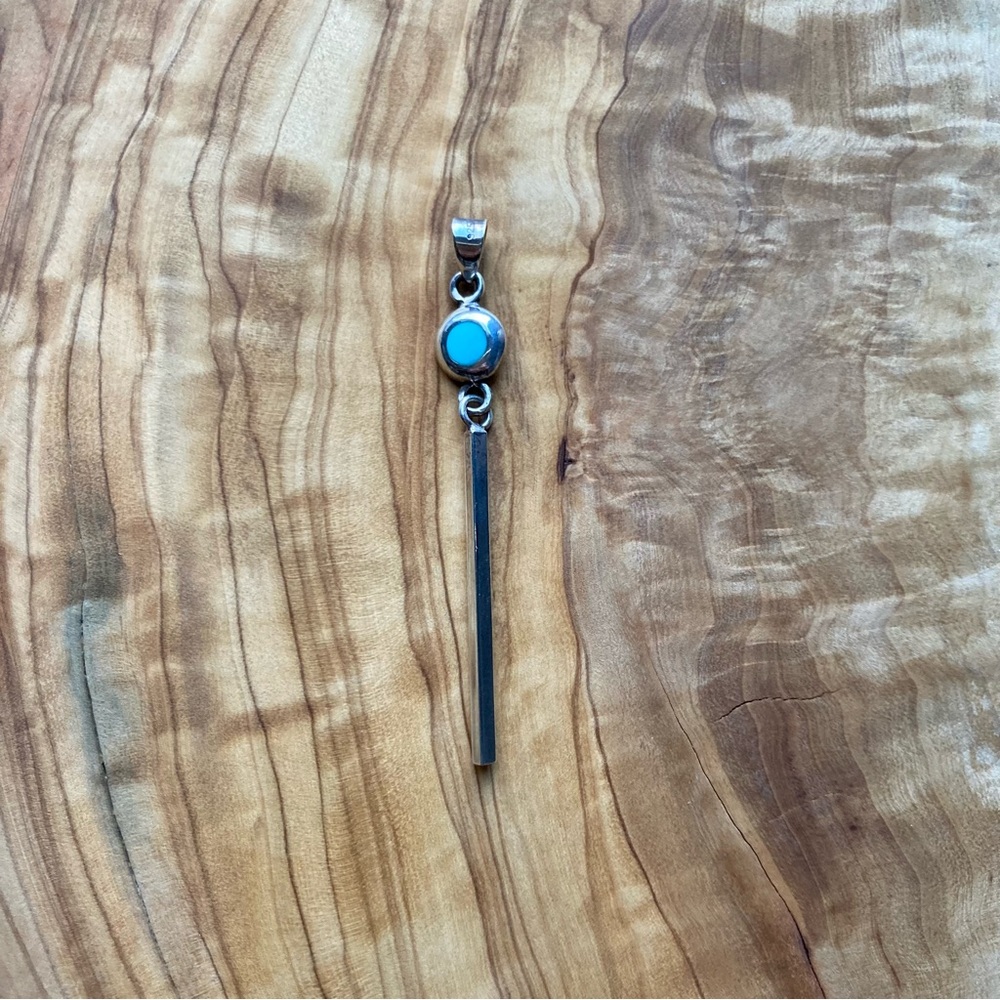 Minimalist Sterling Silver & Turquoise Necklace Pendant - Picture 6 of 6